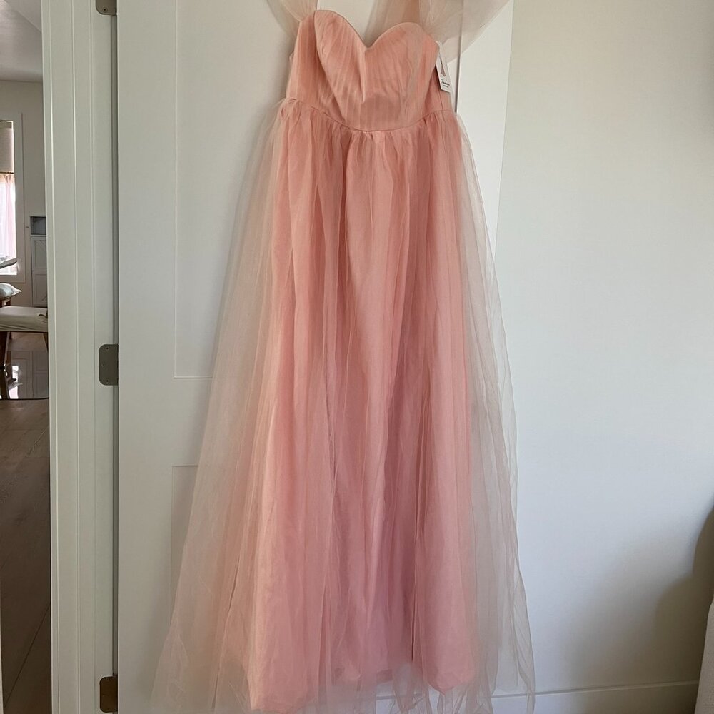 Blush Pink Tulle Off Shoulder Maternity Gown - Picture 8 of 12
